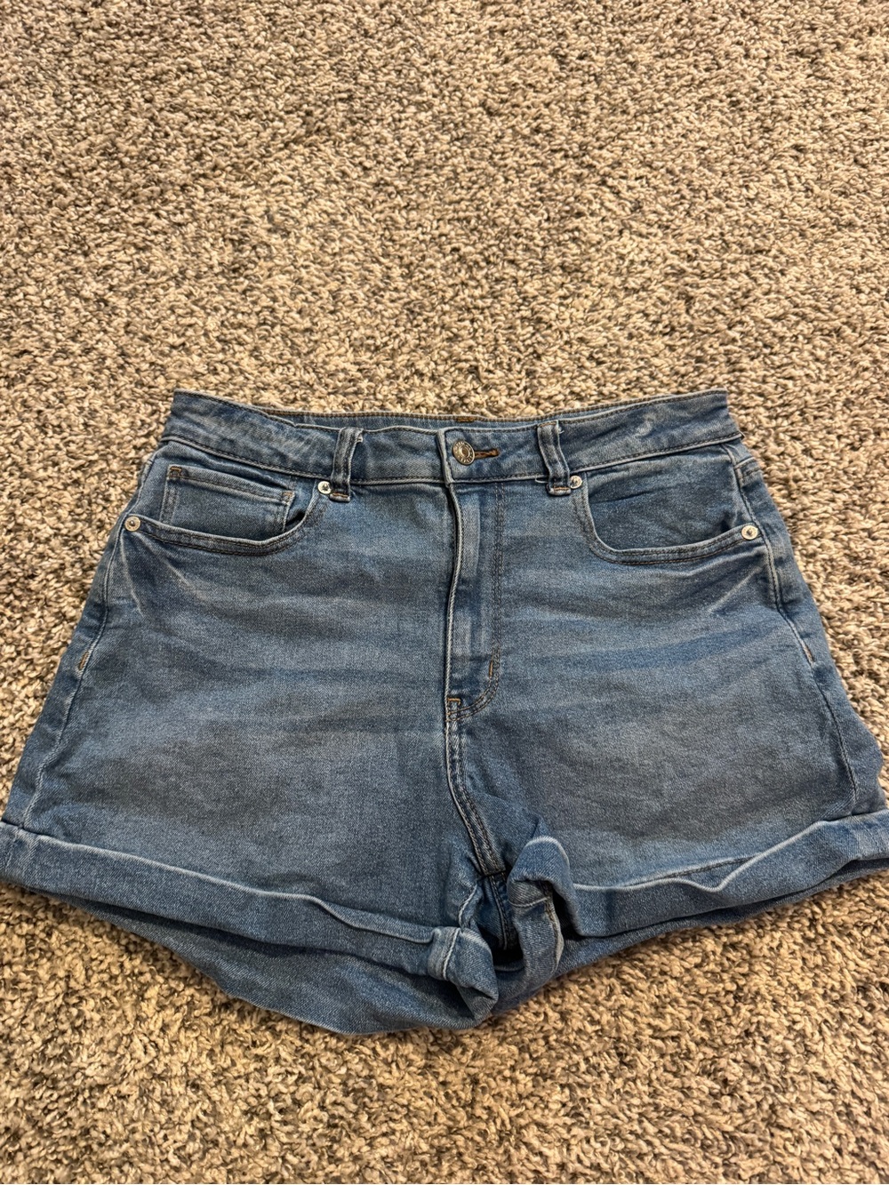 American Eagle Outfitters Blue High-Waist Rolled Hem Denim Shorts